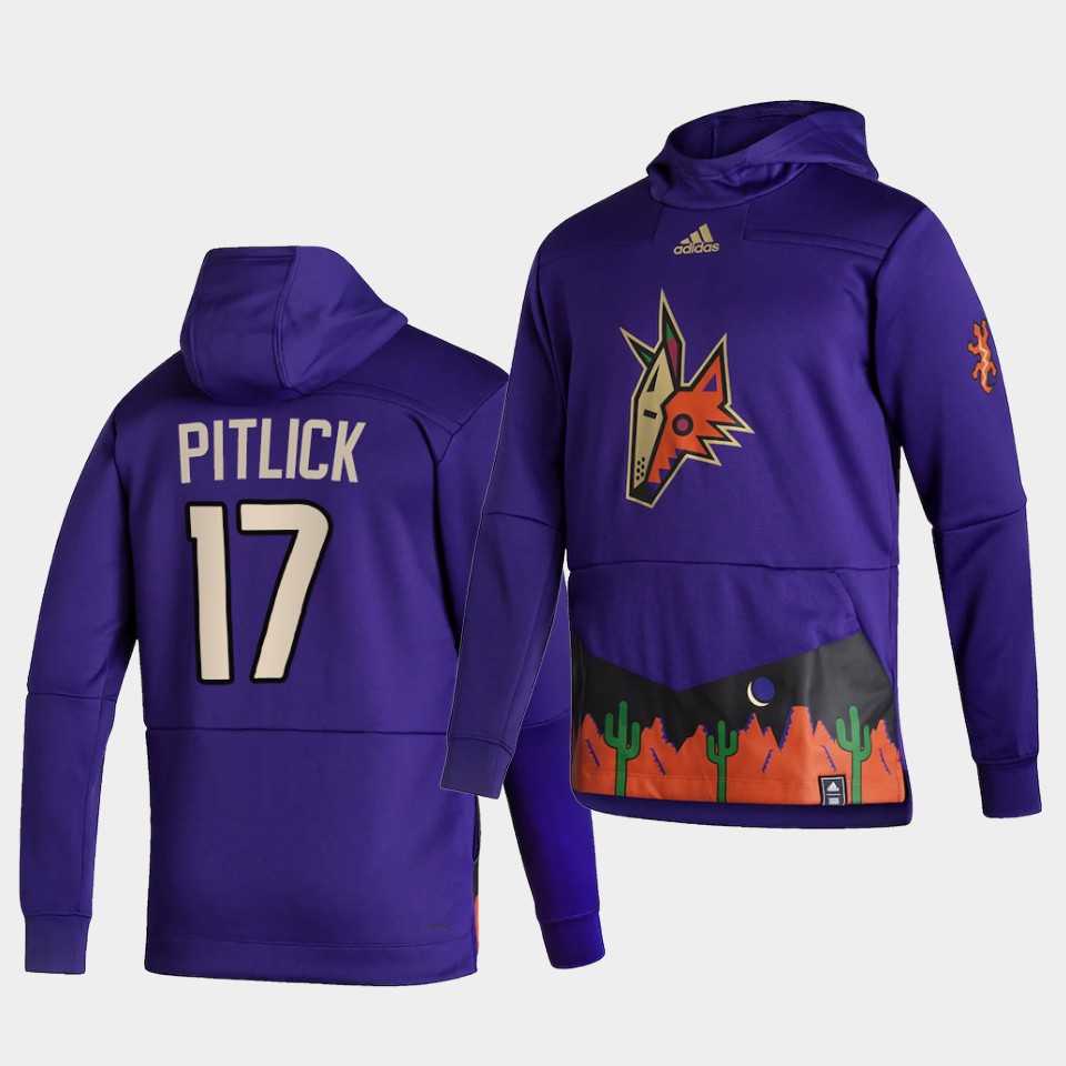 Men Arizona Coyotes 17 Pitlick Purple NHL 2021 Adidas Pullover Hoodie Jersey
